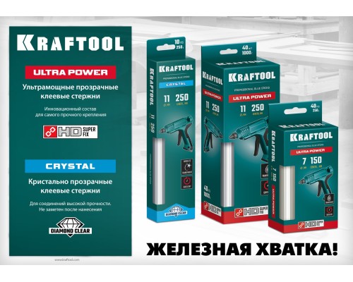 KRAFTOOL Ultra Power, 11 х 250 мм, 10 шт, ультрамощные, прозрачные, клеевые стержни (06848-10)