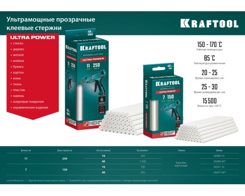 KRAFTOOL Ultra Power, 11 х 250 мм, 10 шт, ультрамощные, прозрачные, клеевые стержни (06848-10)