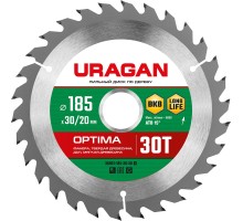 URAGAN Optima, 185 х 30/20 мм, 30Т, пильный диск по дереву (36801-185-30-30)