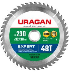 URAGAN Expert, 230 х 32/30 мм, 48Т, пильный диск по дереву (36802-230-32-48)