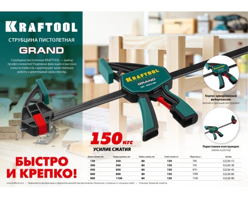 KRAFTOOL GP-900/85, 900 х 85 мм, пистолетная струбцина (32226-90)