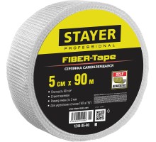 STAYER FIBER-Tape, 5 см х 90 м, 3 х 3 мм, самоклеящаяся серпянка, Professional (1246-05-90)