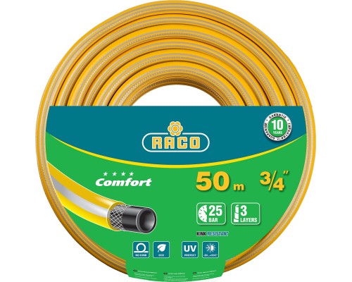 RACO COMFORT, 3/4″, 50 м, 25 атм, трёхслойный, армированный, поливочный шланг (40303-3/4-50)