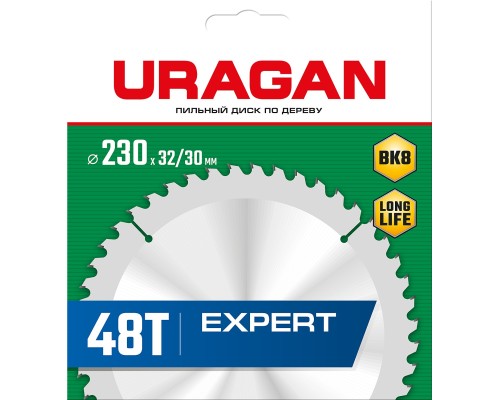 URAGAN Expert, 230 х 32/30 мм, 48Т, пильный диск по дереву (36802-230-32-48)