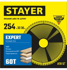 STAYER Expert, 254 x 32/30 мм, 60Т, точный рез, пильный диск по дереву (3682-254-32-60)