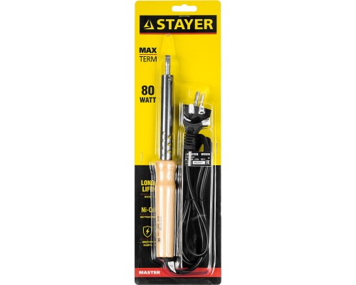 STAYER MAXTerm, 80 Вт, клин, электропаяльник с деревянной рукояткой (55310-80)