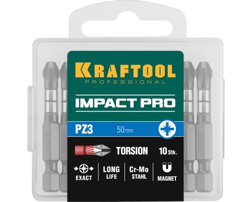 KRAFTOOL Impact Pro PZ3, 50 мм, 10 шт, ударные биты (26193-3-50-S10)