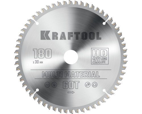 KRAFTOOL Multi Material, 180 х 30 мм, 60Т, пильный диск по алюминию (36953-180-30)