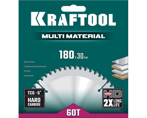 KRAFTOOL Multi Material, 180 х 30 мм, 60Т, пильный диск по алюминию (36953-180-30)