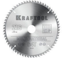 KRAFTOOL Multi Material, 216 х 30 мм, 64Т, пильный диск по алюминию (36953-216-30)