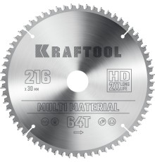 KRAFTOOL Multi Material, 216 х 30 мм, 64Т, пильный диск по алюминию (36953-216-30)