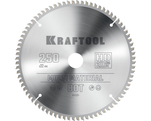 KRAFTOOL Multi Material, 250 х 32 мм, 80Т, пильный диск по алюминию (36953-250-32)