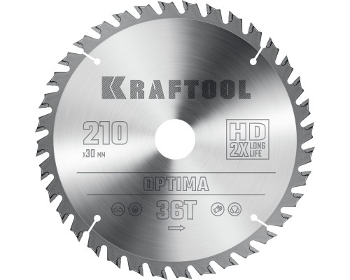 KRAFTOOL Optima, 210 х 30 мм, 36Т, пильный диск по дереву (36951-210-30)