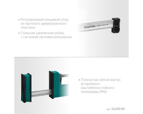 KRAFTOOL Grand-600/750, 600/750 мм, сжатие/распор, 600 кгс, глубина зажима 95 мм, корпусная струбцина (32240-60)