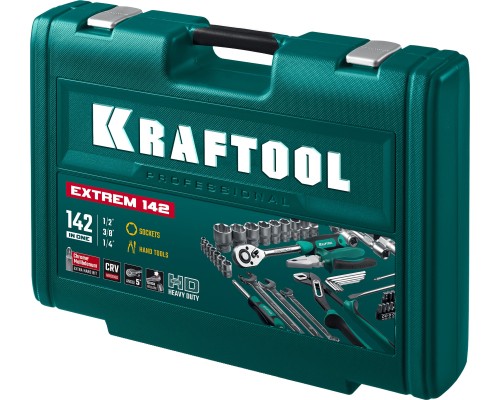 KRAFTOOL EXTREM-142, 142 предм., (1/2″+3/8″+1/4″), универсальный набор инструмента (27889-H142)