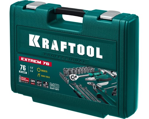 KRAFTOOL EXTREM-76, 76 предм., (1/2″+3/8″+1/4″), универсальный набор инструмента (27889-H76)