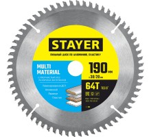 STAYER Multi Material, 190 х 30/20 мм, 64Т, супер чистый рез, пильный диск по алюминию (3685-190-30-64)