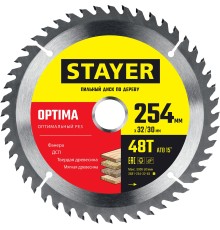 STAYER Optima, 254 x 32/30 мм, 48Т, оптимальный рез, пильный диск по дереву (3681-254-32-48)