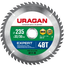 URAGAN Expert, 235 х 32/30 мм, 48Т, пильный диск по дереву (36802-235-32-48)