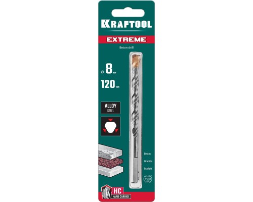 KRAFTOOL Extreme, 8 х 120 мм, трехгранный хвостовик, сверло по бетону (29166-120-08)