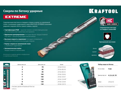 KRAFTOOL Extreme, 8 х 120 мм, трехгранный хвостовик, сверло по бетону (29166-120-08)