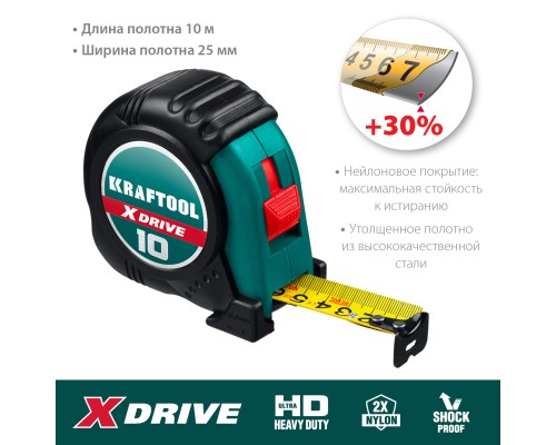 KRAFTOOL X-Drive, 10 м х 25 мм, рулетка (34122-10)