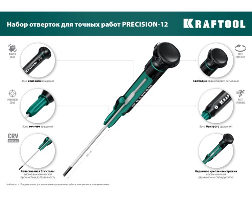 KRAFTOOL Precision-12, 12 предм., для точных работ, набор отверток (25689)