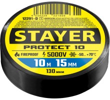 STAYER PROTECT-10, 15 мм х 10 м, 5 000 В, черная, изолента ПВХ, Professional (12292-D)