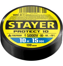 STAYER PROTECT-10, 15 мм х 10 м, 5 000 В, черная, изолента ПВХ, Professional (12292-D)