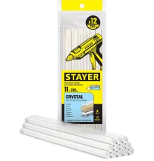 STAYER Cristal, 11 х 200 мм, 12 шт, прозрачные, универсальные клеевые стержни Professional (0682-12)
