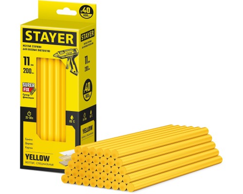 STAYER Yellow, жёлтые, 11 х 200 мм, 40 шт, клеевые стержни, Professional (2-06821-Y-S40)