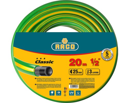 RACO CLASSIC, 1/2″, 20 м, 25 атм, трёхслойный, армированный, поливочный шланг (40306-1/2-20)