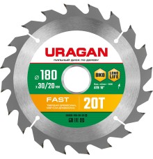 URAGAN Fast, 180 х 30/20 мм, 20Т, пильный диск по дереву (36800-180-30-20)