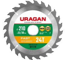 URAGAN Fast, 210 х 32/30 мм, 24Т, пильный диск по дереву (36800-210-32-24)