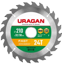 URAGAN Fast, 210 х 32/30 мм, 24Т, пильный диск по дереву (36800-210-32-24)