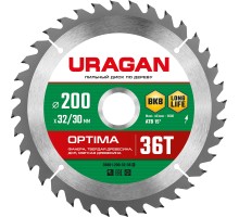 URAGAN Optima, 200 х 32/30 мм, 36Т, пильный диск по дереву (36801-200-32-36)