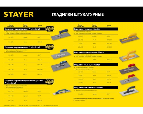 STAYER Expert 480, 130 х 480 мм, зуб 8 х 8 мм, штукатурная гладилка, Professional (0803-08)