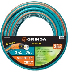 GRINDA EXPERT 5, 3/4″ 25 м, 30 атм, пятислойный, текстильное армирование, поливочный шланг, PROLine (429007-3/4-25)