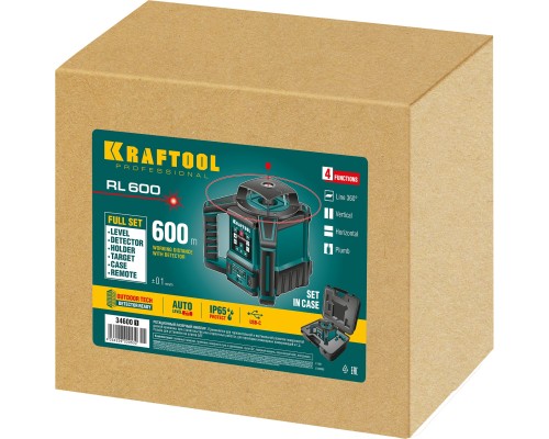 KRAFTOOL RL600, 600 м, ротационный лазерный нивелир (34600)