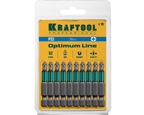 KRAFTOOL Optimum PZ2, 50 мм, 10 шт, биты (26124-2-50-10)