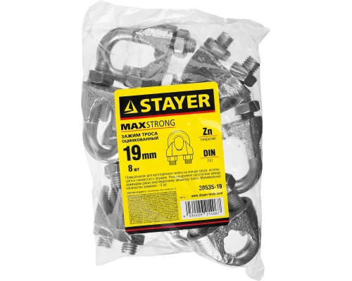 STAYER DIN 741, 19 мм, 8 шт, зажим троса (30535-19)