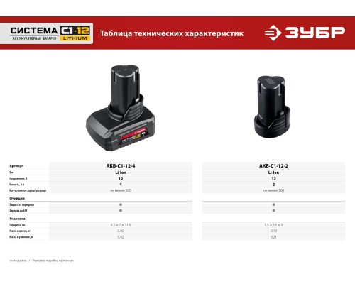 ЗУБР С1-12, 12 В, 2.0 А·ч, аккумуляторная батарея (АКБ-С1-12-2)