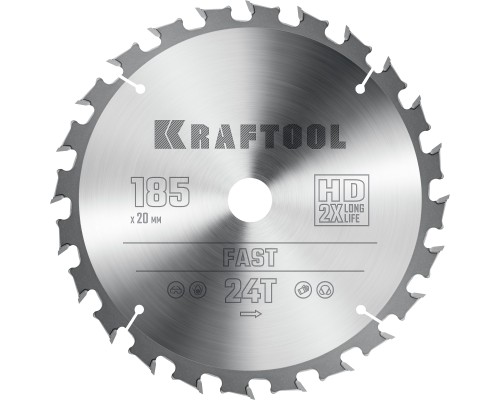 KRAFTOOL Fast, 185 х 20 мм, 24Т, пильный диск по дереву (36950-185-20)