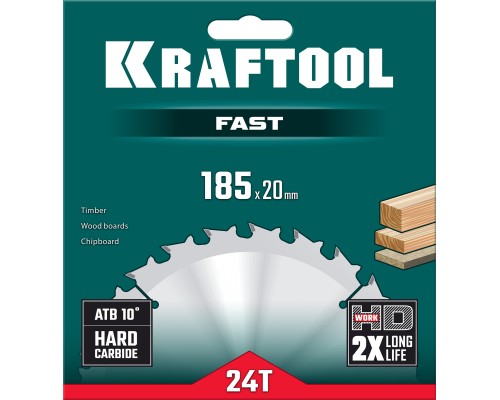 KRAFTOOL Fast, 185 х 20 мм, 24Т, пильный диск по дереву (36950-185-20)