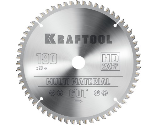 KRAFTOOL Multi Material, 190 х 20 мм, 60Т, пильный диск по алюминию (36953-190-20)