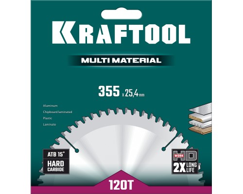 KRAFTOOL Multi Material, 355 х 25.4 мм, 120Т, пильный диск по алюминию (36953-355-25.4)