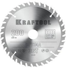 KRAFTOOL Optima, 200 х 30 мм, 36Т, пильный диск по дереву (36951-200-30)