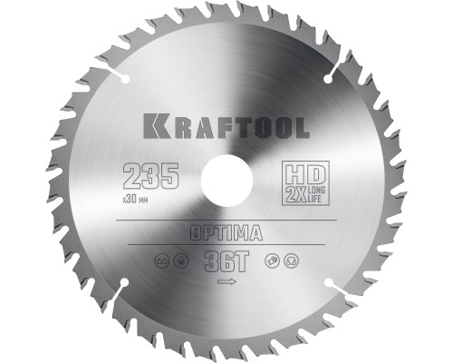 KRAFTOOL Optima, 235 х 30 мм, 36Т, пильный диск по дереву (36951-235-30)