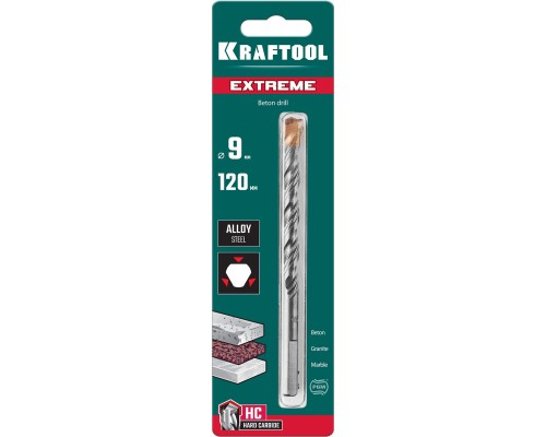 KRAFTOOL Extreme, 9 х 120 мм, трехгранный хвостовик, сверло по бетону (29166-120-09)