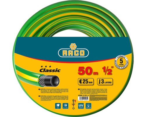 RACO CLASSIC, 1/2″, 50 м, 25 атм, трёхслойный, армированный, поливочный шланг (40306-1/2-50)